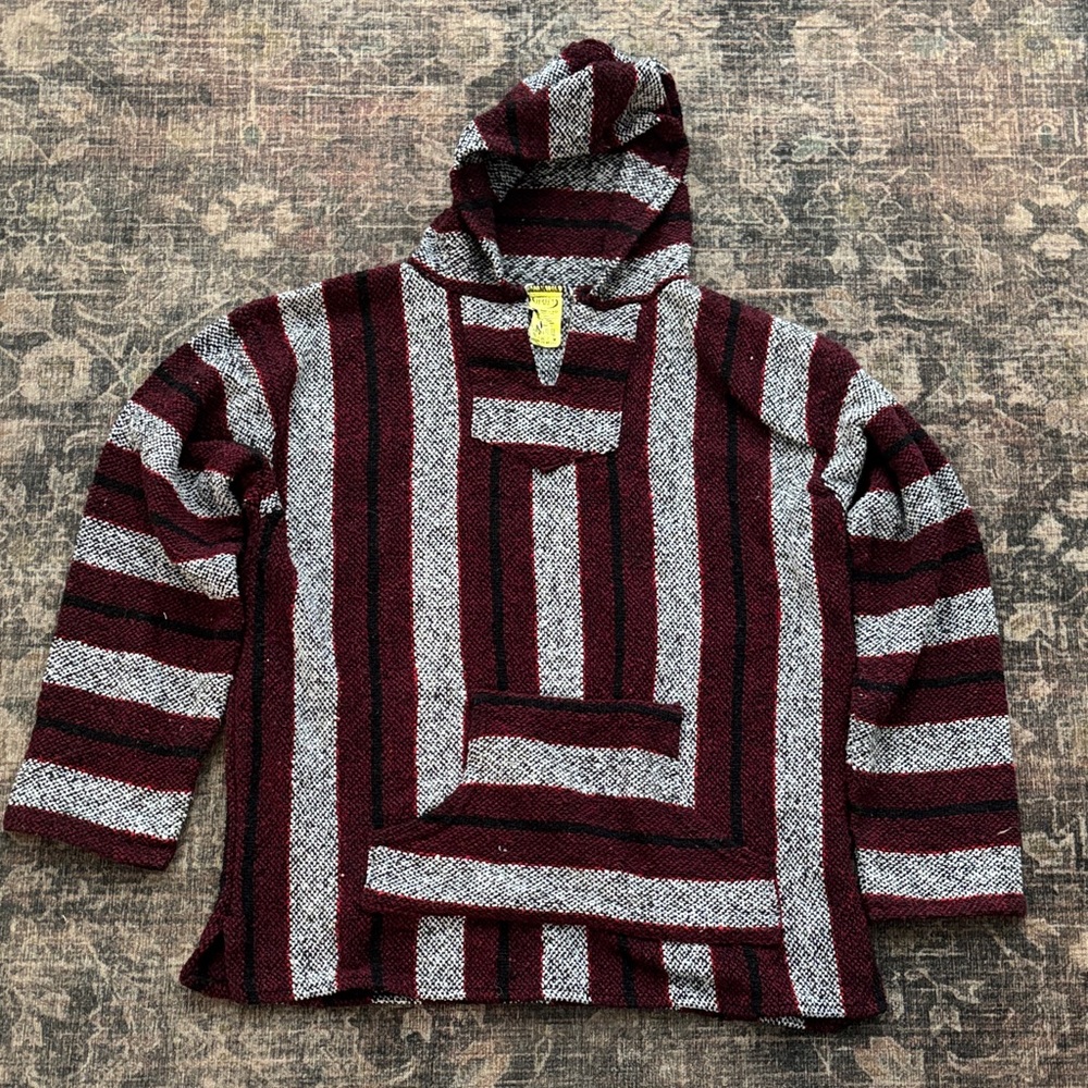 Burgundy and Gray Striped Men's Sweater